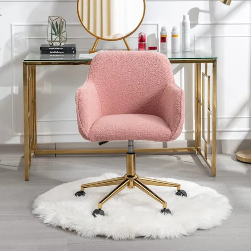 Miniatura 4 de Silla de escritorio moderna de piel sintética para mujeres, niñas y adolescentes, silla de escritorio giratoria ajustable rosa, silla de escritorio