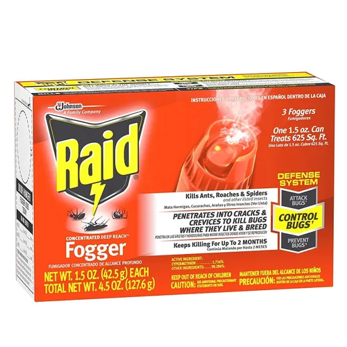 Raid Max Fogger, insecticida para mosquitos, hormigas, cucarachas, arañas, pulgas, para uso en interiores, 2.1 onzas, 3 unidades (paquete de 1)