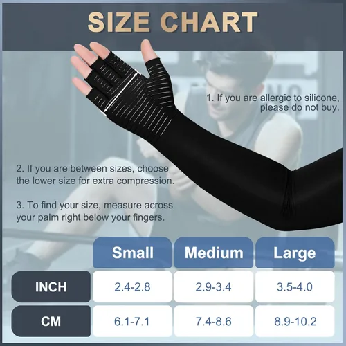 Miniatura 4 de Guantes largos de compresión de cobre para artritis para mujeres y hombres, guantes médicos de compresión para brazos y manos, guantes de presión
