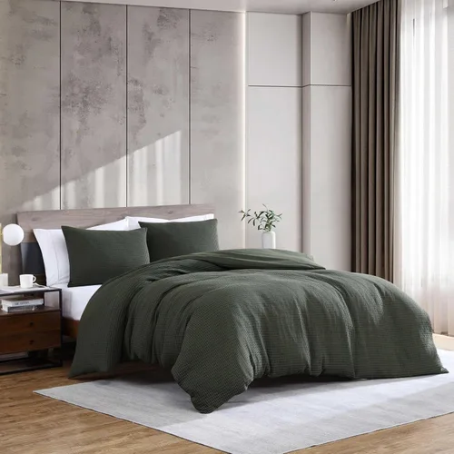Miniatura 8 de Kenneth Cole - Juego de edredón matrimonial/queen, ropa de cama suave con textura de gofre con fundas a juego, acogedora decoración del hogar