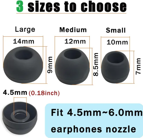 Miniatura 4 de Luckvan Puntas de silicona para auriculares inalámbricos de repuesto universales para boquillas de 0.177 in-0.236 in, 6 pares LMS negro