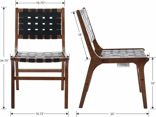 Miniatura 2 de Woven Leather Dining Chairs Set of 4, Mid Century Modern Solid Wood Dining Room Chairs with Handwoven Leather Strap Seat, Armless Kitchen Side