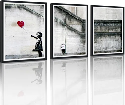 Miniatura 98 de 3 Piezas de Arte de Pared Banksy en Lienzo, Póster de Graffiti, Decoración de Pared con Citas Inspiradoras, Nunca Te Rindas, Obras de Arte para Sala