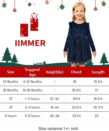 Miniatura 7 de IIMMER Vestido midi de tul de manga larga con volantes de terciopelo para niñas pequeñas de Navidad