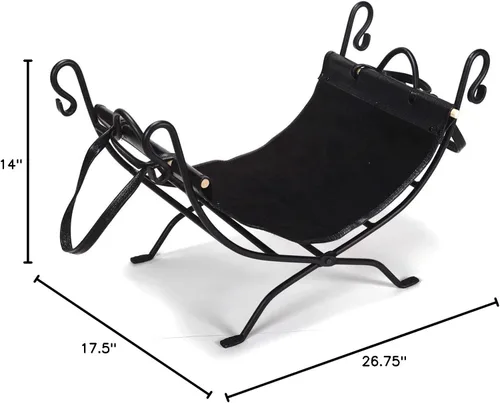 Miniatura 2 de Dagan Black Wrought Iron Log Holder and Carrier (DG-AHL100), 26.75x14-Inches