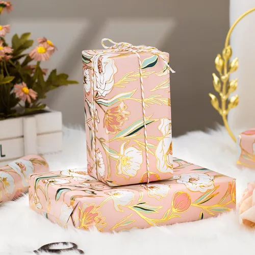 Miniatura 4 de Rollo de papel de regalo floral Merture - 43.2 cm X 10 m - 1 rollo (4.32 m². total) Papel de regalo rosa para boda Papel de regalo para boda