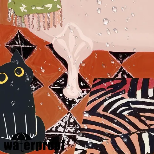 Miniatura 6 de Divertida cortina de ducha con diseño de gatos negros, estilo bohemio, bonita, divertida, para baño, gatito, verde, hojas tropicales, beige, marrón