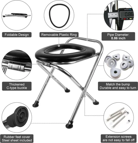 Miniatura 4 de BLIKA Inodoro Portátil para Acampar, Inodoro Plegable de Acero Inoxidable para Campamento y Viaje de 350LBS con Asiento Suave para Adultos, Inodoro