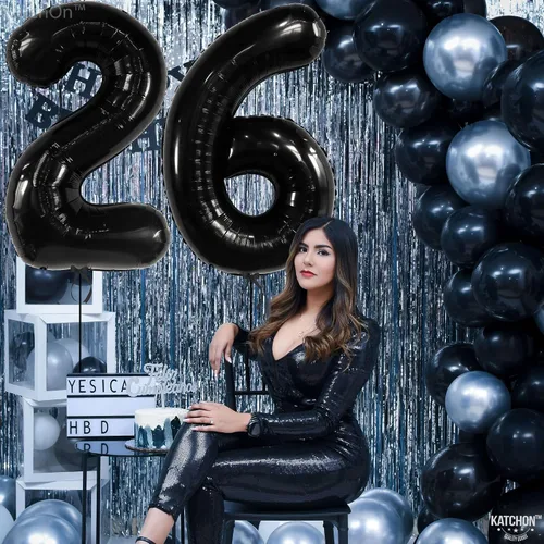 Miniatura 6 de KatchOn, Globos gigantes del número 26, color negro, 40 pulgadas, globos negros de cumpleaños del número 26 para decoración de cumpleaños de 26