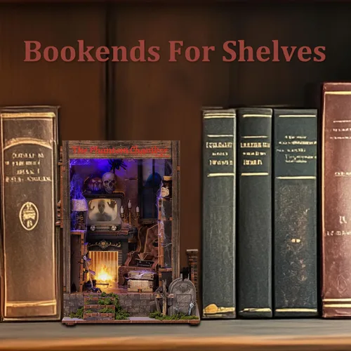 Miniatura 5 de Kit de rincón de libro, kit de casa de muñecas en miniatura 3D de madera para adultos, la cámara fantasma embrujada Booknook con luz LED
