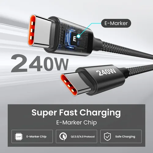 Miniatura 2 de etguuds Cable USB C a USB C de 240 W de 6 pies, paquete de 2, cable de carga tipo C de carga súper rápida para iPhone 17 16 15 Series, Samsung