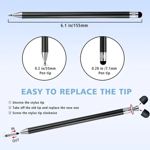 Miniatura 3 de Stylus Negro 6 Piezas, Lápiz Stylus de Metal 2 en 1 para Pantalla Táctil, Puntas de Goma de Alta Precisión y Sensibilidad, Compatible con iPhone