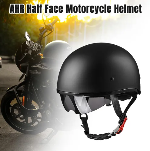 Miniatura 2 de AHR Half Helmet with Sun Visor, Quick Release Buckle Half Face Warrior Motorcycle Helmet for Bike Chopper Cruiser DOT Approved, Run-D