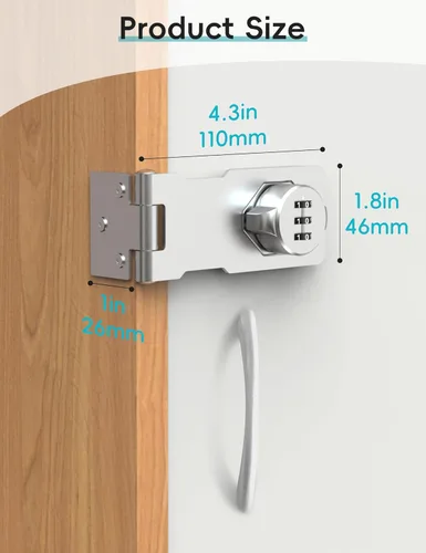 Miniatura 3 de Cerradura de puerta de armario combinada, cerradura de pestillo de puerta con código, cerradura de seguridad sin llave para puerta, puerta, Plateado