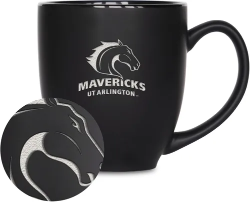 Miniatura 102 de Rico Industries - Taza de cerámica mate negra con grabado láser estándar de 15oz para NCAA (escuelas T & U) - Para bebidas calientes o frías