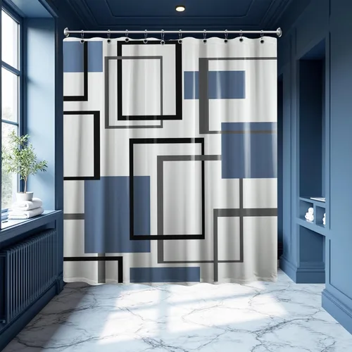 Miniatura 74 de Cortina de Ducha en Blanco y Negro Geométrica Cortinas de Ducha para Decoración de Baños de Hombres Juego de Cortina de Baño en Negro Blanco y Gris