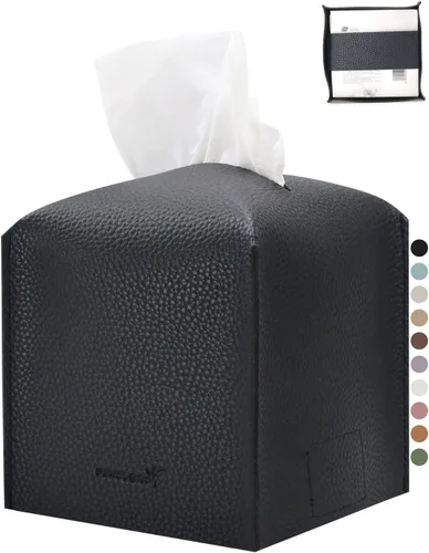 Funda para caja de pañuelos 5 x 5 x 5 pulgadas de piel sintética, organizador cuadrado de caja de pañuelos en cubo para baño, encimera de tocador,