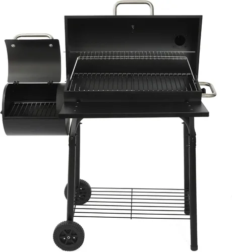 Miniatura 9 de Parrilla de carbón con ahumador offset: parrillas de carbón con área de cocina espaciosa Combo de parrilla de barril y ahumadores para patio