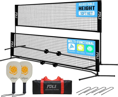 FDLS - Red de bádminton y pickleball portátil de 10 pies con bolsa de transporte para interior y exterior | Altura ajustable | Fácil de montar