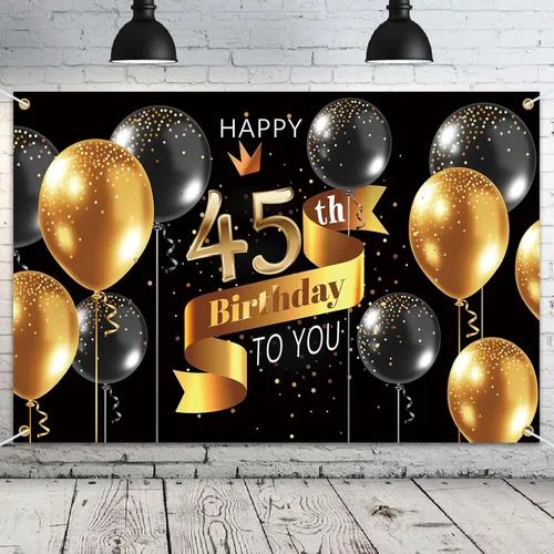 Miniatura 10 de Cartel de fondo de feliz cumpleaños 15 – Suministros de decoración de fiesta de cumpleaños 15 para niños – Oro negro 3.9 x 5.9 pies