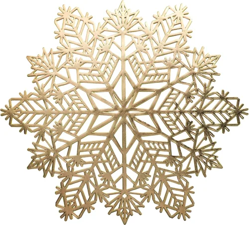 Miniatura 5 de Snowkingdom Juego de 6 manteles individuales redondos de Navidad con copos de nieve, vinilo metálico dorado laminado de 15 pulgadas, decoración