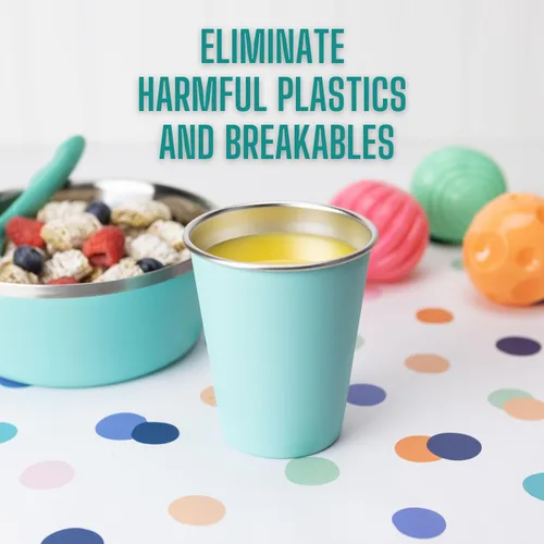 Miniatura 2 de Vasos de acero inoxidable para niños - Juego de 4 - Vasos de metal para niños y niños pequeños, vasos de primera calidad de 10 oz