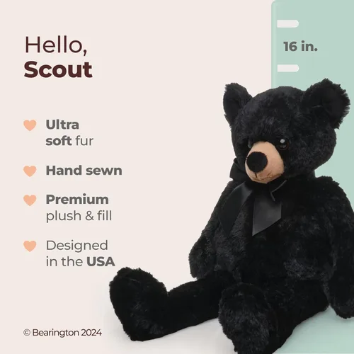 Miniatura 2 de Oso de peluche de la colección Bearington Scout de oso negro - 16" Oso de peluche de juguete de oso de peluche Scout de 16