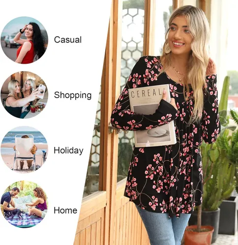 Miniatura 4 de LONGYUAN - Blusa casual, elástica y cómoda para mujeres, de manga larga, tipo túnica, ajuste holgado