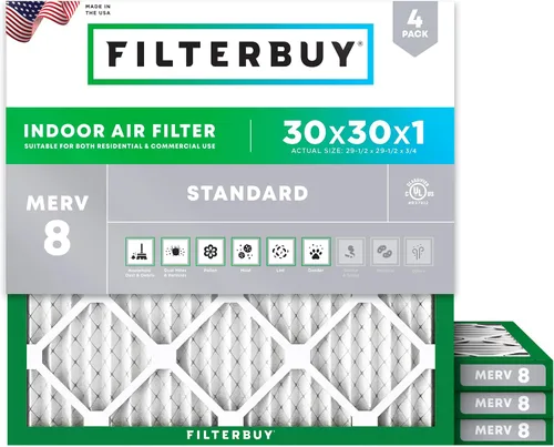 Miniatura 57 de Filterbuy - Filtro de aire de 20x20x1 MERV 8, Defensa Esencial contra el Polvo y las Alergias (paquete de 4), Filtros plisados electrostáticos