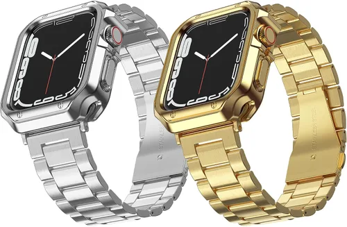 Miniatura 10 de Paquete de 2 correas diseñadas para Apple Watch, correa de pulsera para i-Watch Series 9 8 7 6 5 4 3 2 1 SE, cadena de metal de acero inoxidable