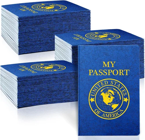 Miniatura 8 de Woanger 100 unidades de pasaporte en blanco para niños, cuaderno de pasaporte, azul a granel de 4 x 5.5 pulgadas, puerto de pase falso