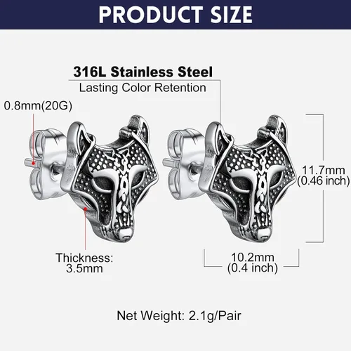 Miniatura 6 de Bandmax Aretes vikingos para mujeres y hombres, aretes de acero inoxidable, nudo celta vikingo, cruz celta, calavera de cuervo, amuleto