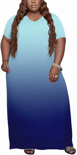 YeGine - Vestido tipo camiseta largo de talla extragrande con bolsillos y manga corta
