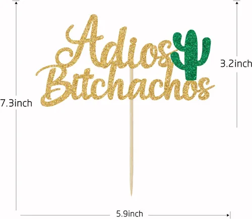Miniatura 3 de Decoración para pastel de Adios Bitchachos con purpurina dorada, fiesta, despedida, reubicación, ruptura, graduación, jubilación, decoración