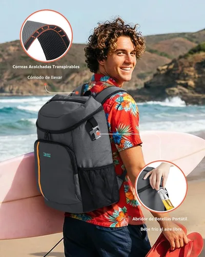 Miniatura 7 de TOURIT - Mochila de hielera térmica ligera a prueba de fugas para 30 latas, para hombres y mujeres gris (01-GREY)