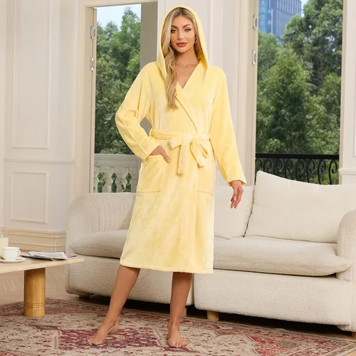 Miniatura 48 de HEARTNICE Bata de forro polar con capucha para mujer, bata de baño suave para mujer, bonito abrigo largo para casa