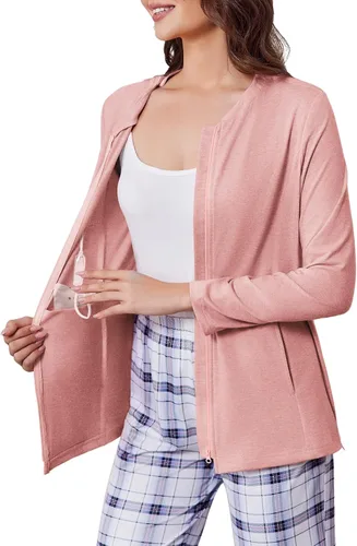 Miniatura 12 de Deyeek Camisas de mastectomía con bolsillos de drenaje, para después de la cirugía de hombro, tops para mujer de quimioterapia de manga larga