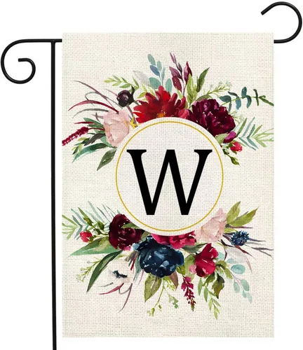 Miniatura 27 de Banderas de jardín con monograma de letra P, bandera de jardín de verano de 12 x 18 pulgadas, banderas florales de doble cara para patio, bandera