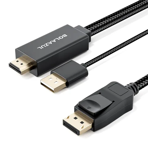 Miniatura 9 de BolAAzuL Cable adaptador HDMI a DisplayPort de 6.6 pies 4K 60Hz, entrada HDMI macho alimentada por USB a salida macho DP para Xbox Series X, PS5