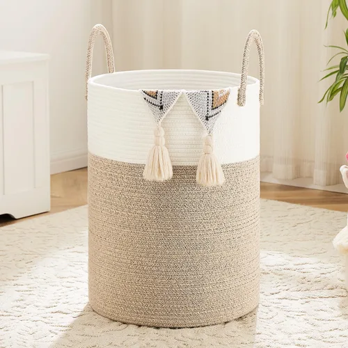 Artfeel - Cesto para la ropa sucia de cuerda de algodón tejida, para guardar ropa sucia, juguetes y mantas en el baño, la habitación del bebé y la