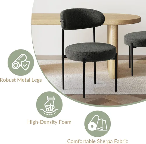 Miniatura 7 de WestinTrends Alexandria Mid-Century - Sillas de comedor redondas tapizadas de sherpa (juego de 2), color gris carbón