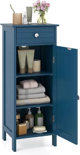 Miniatura 13 de GLACER Armario de almacenamiento de piso, gabinete de almacenamiento multifuncional para baño con 2 estantes ajustables, ideal para baño, sala