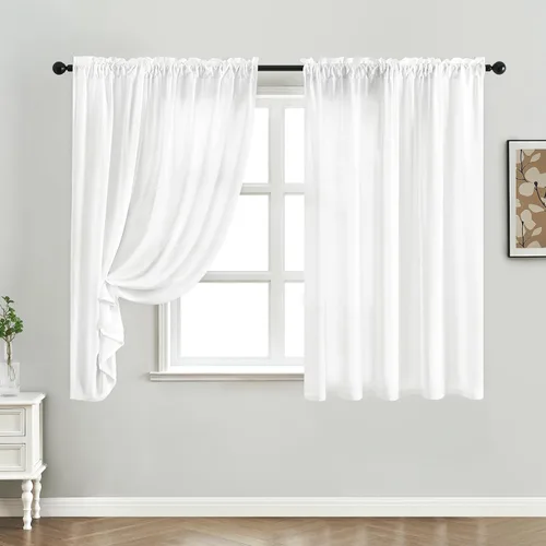 Miniatura 2 de HOMEIDEAS Cortinas Transparentes de Privacidad Blancas No Transparentes, 52 X 45 Pulgadas de Largo 2 Paneles Cortinas Transparentes Filtradoras