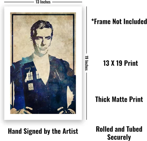 Miniatura 2 de CultClassicPosters Doctor Who 12th Doctor Art Print – Póster minimalista hecho a mano de 13 × 19 con Peter Capaldi y TARDIS – Papel fotográfico