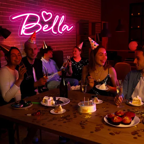 Miniatura 5 de Letrero de neón grande con nombre de Bella para decoración de pared, luz LED de neón para dormitorio de niños, decoración de fiesta de cumpleaños