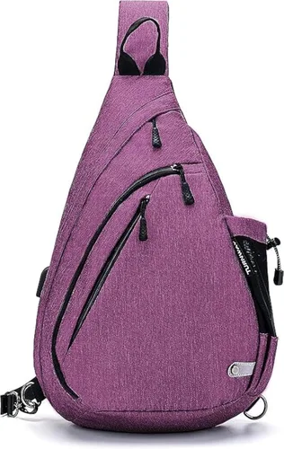 Miniatura 14 de TurnWay - Bolsa bandolera impermeable, bolsa cruzada, bolsa al hombro, con puerto de carga USB para viajes, senderismo, ciclismo, campamento Gris