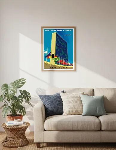Miniatura 6 de United Nations Building New York - United Air Lines - Vintage Airline Travel Poster by Joseph Binder c.1957 - Master Art Print (Unframed) 6in x 9in