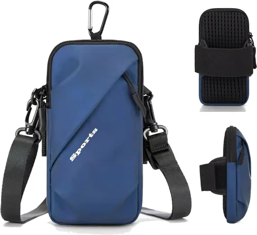 Bandas para el brazo para teléfono, pequeña bolsa cruzada con correa para el brazo, se adapta a iPhone y todos los teléfonos celulares, uso para Azul