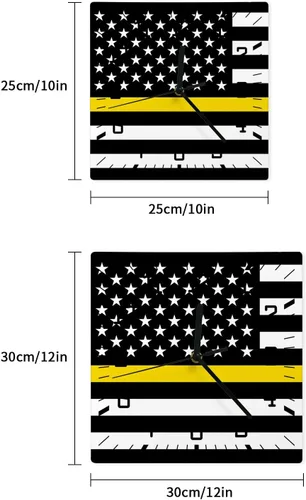 Miniatura 7 de Reloj de pared de madera con bandera de línea amarilla fina, silencioso, sin tictac, bandera estadounidense, rayas amarillas, reloj de pared