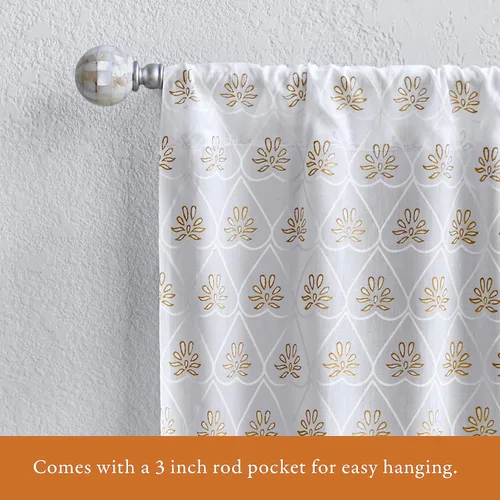 Miniatura 4 de Saffron Marigold Cortina de cenefa impresa a mano con ribete de cuentas, velo de novia blanco, perfecta para cocina, dormitorio, baño, comercio